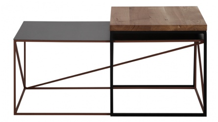 LOFT 9027 DUO kompozycja metalowego i dębowego stolika coffee.