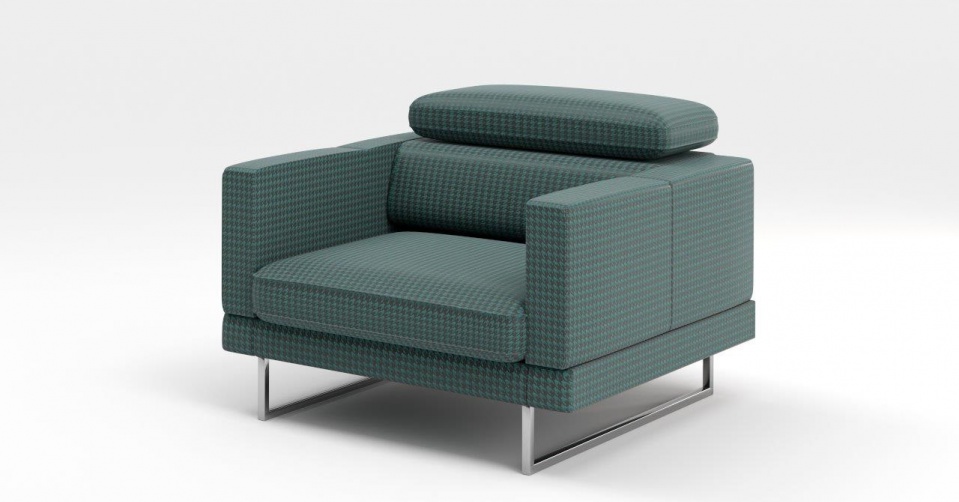 Fotel na wysokich chromowanych nogach zyskuje na finezji i lekkości.