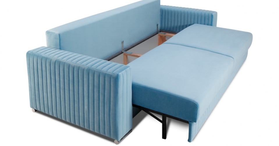 Sofa posiada system ułatwiający rozkładanie