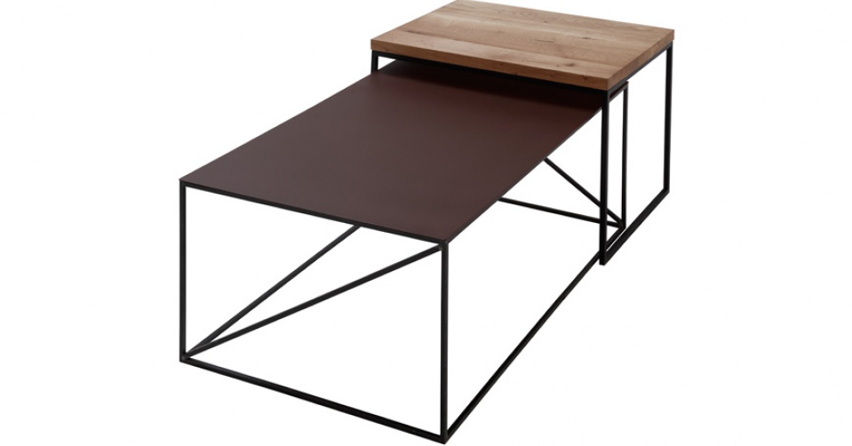 LOFT 9027 DUO kompozycja metalowego i dębowego stolika coffee.