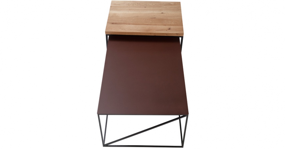 LOFT 9027 DUO kompozycja metalowego i dębowego stolika coffee.