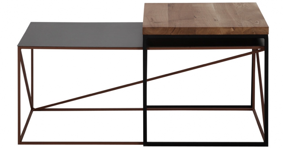 LOFT 9027 DUO kompozycja metalowego i dębowego stolika coffee.