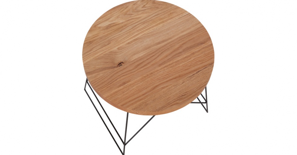 Designerski stolik kawowy LOFT 9020 z dębowym blatem.