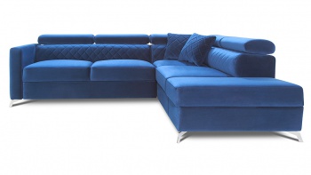 MENTOR komfortowy narożnik z funkcją spania w niebieskim welwecie.